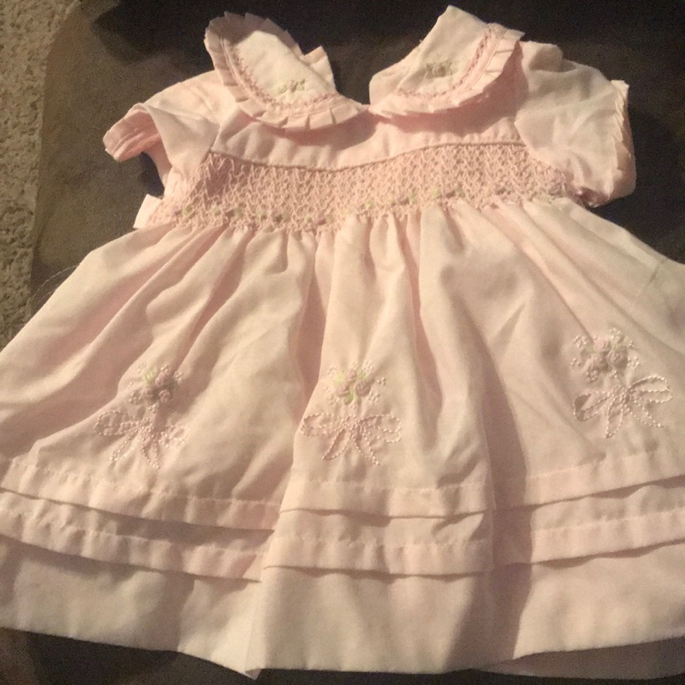 pink baby girl dress with embroidered flowers